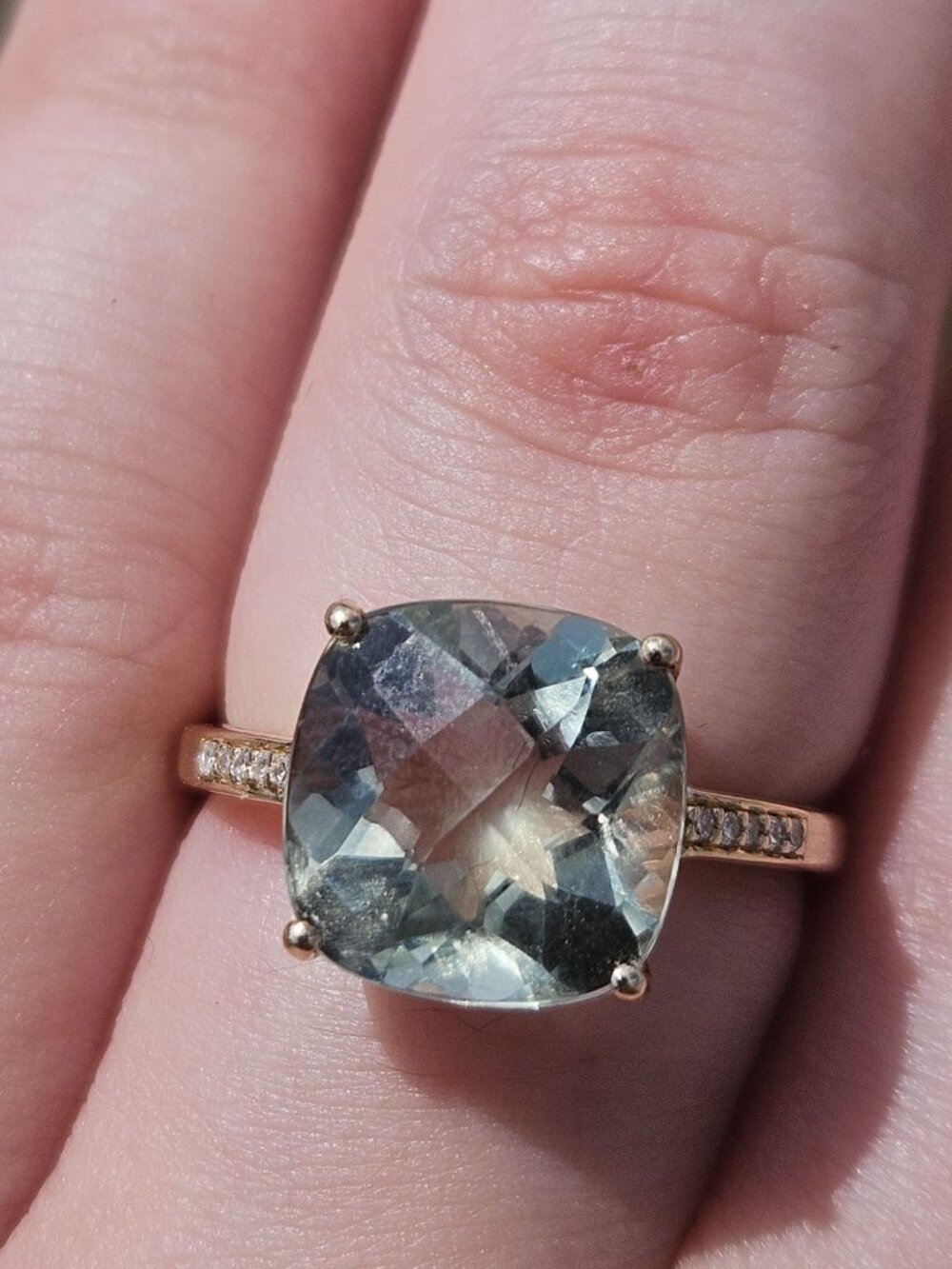 EFFY 14K Yellow Gold Green Amethyst & Diamond Cocktail Ring Size 8